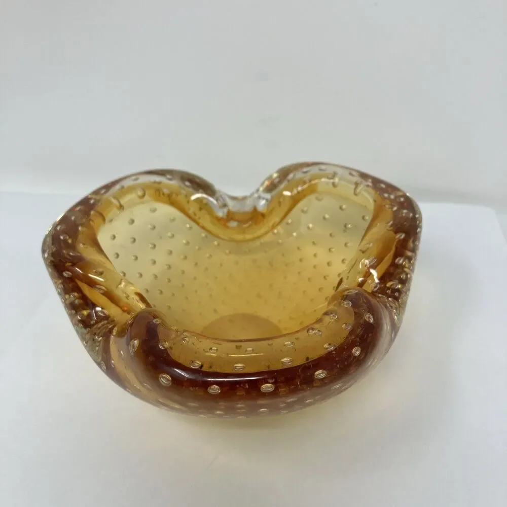 Murano Italian Amber Glass Ash Tray Trinket Dish Billiconte Controlled Bubbles